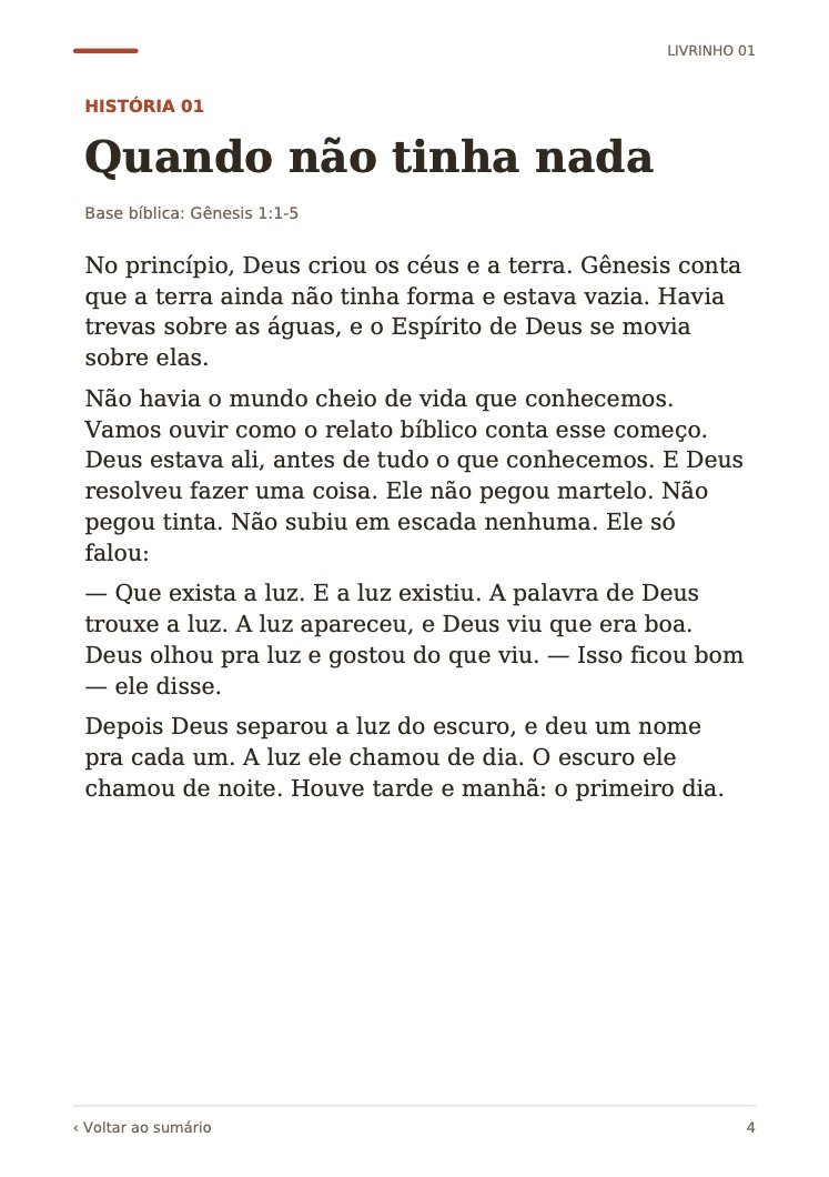 Página de exemplo de uma história do kit
